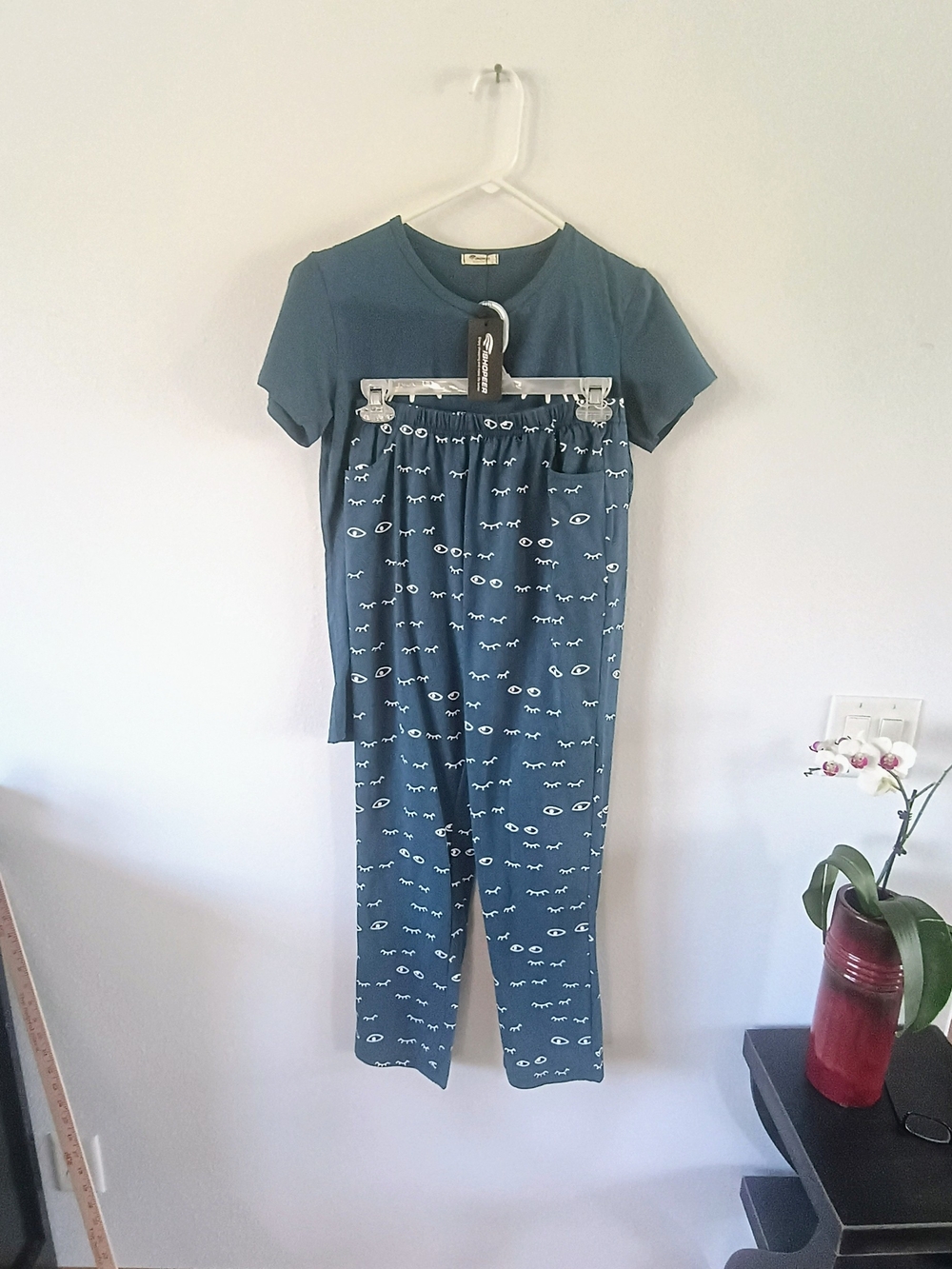 iSHOPEER Let Me Sleep Blue Pajama Lounge Set Eyelash Print XS